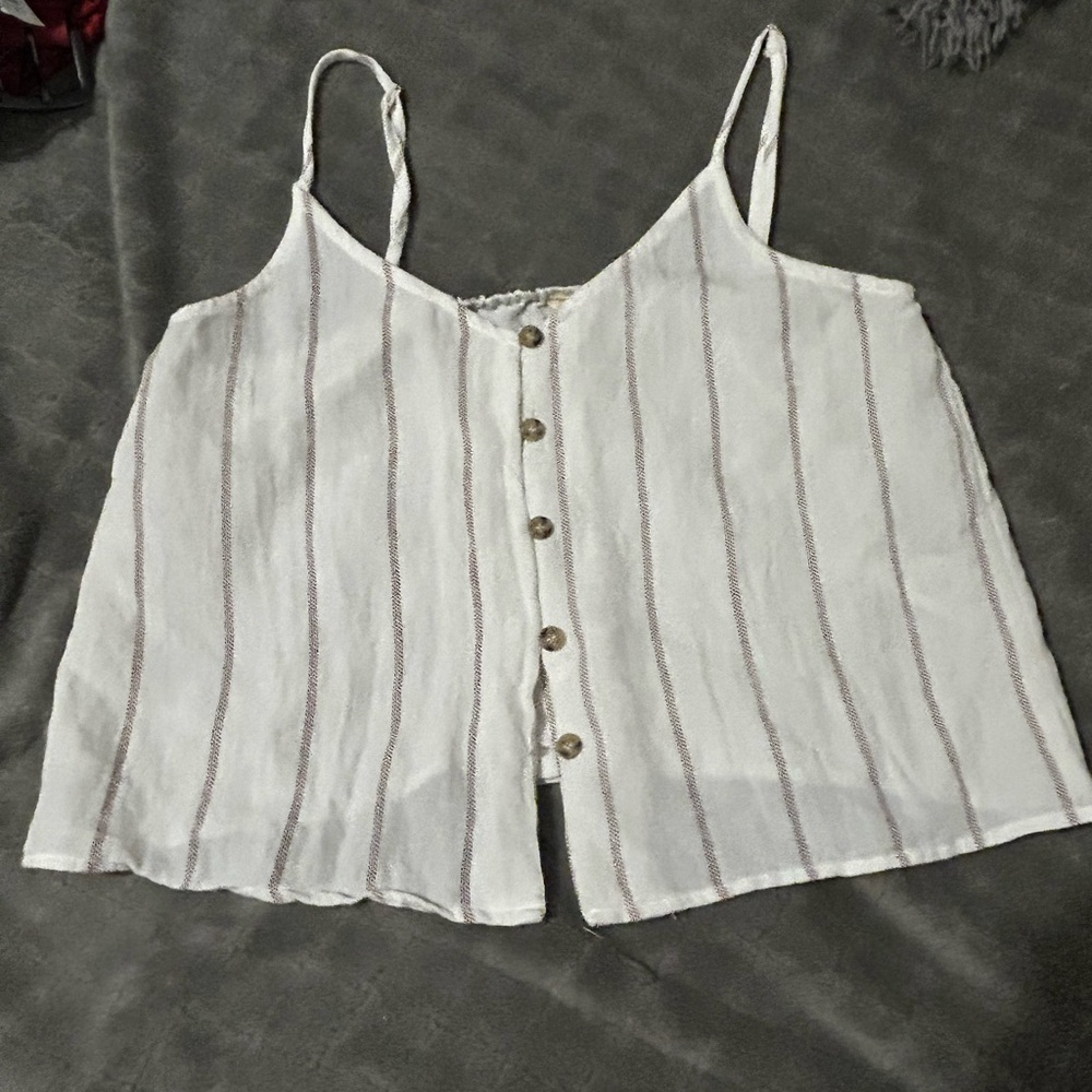 Striped White Button-Up Camisole Top